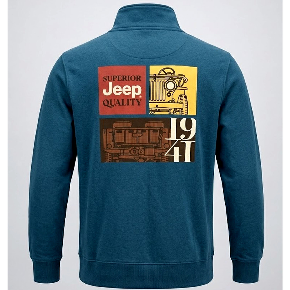 Jeep Heritage 1941 Graphic Hoodie Sweatshirt Men's Blue 1/4 Zip New With Tags M